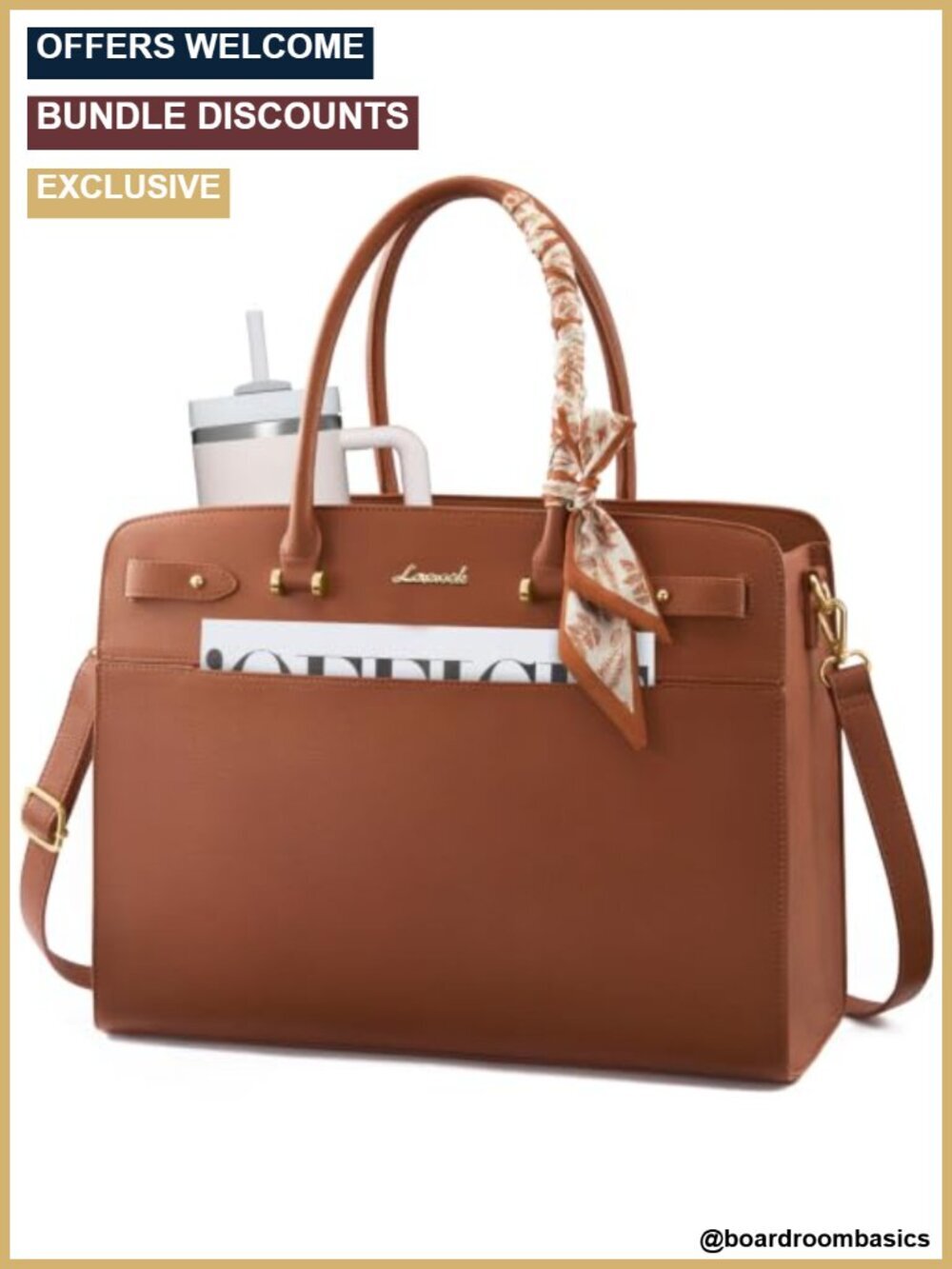 Laptop Tote Bag for Women, 15.6 inch Large Faux Leather Work Briefcase with